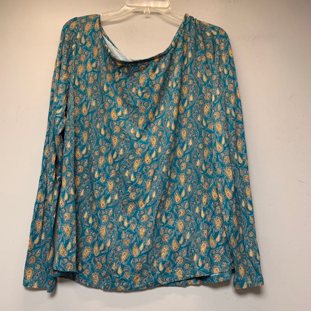 Cato Paisley Top Women Large Teal Excellent Long Sleeve Scoop Neck Stretch 13433
